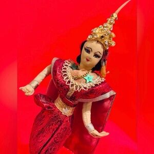 Thai Thailand Dancer Original Vintage Antique Fine Art All Silk Face Doll Statue